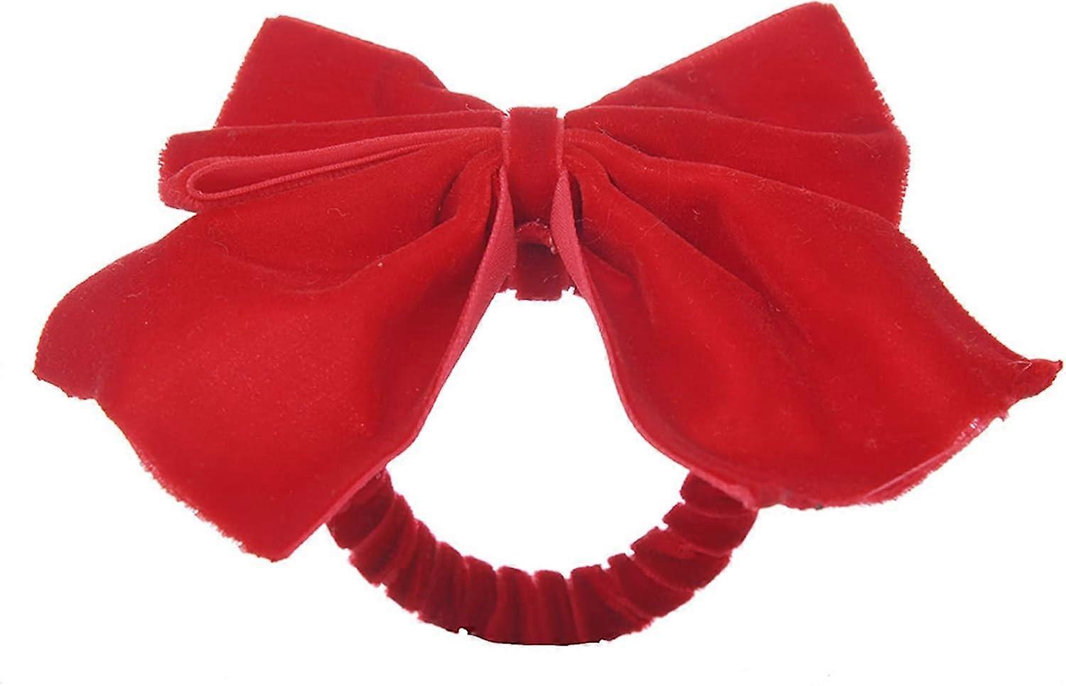 Set of 6 Velvet Napkin Rings with Red Bow for Holiday Dining, Elegant Table Decor for Christmas Parties