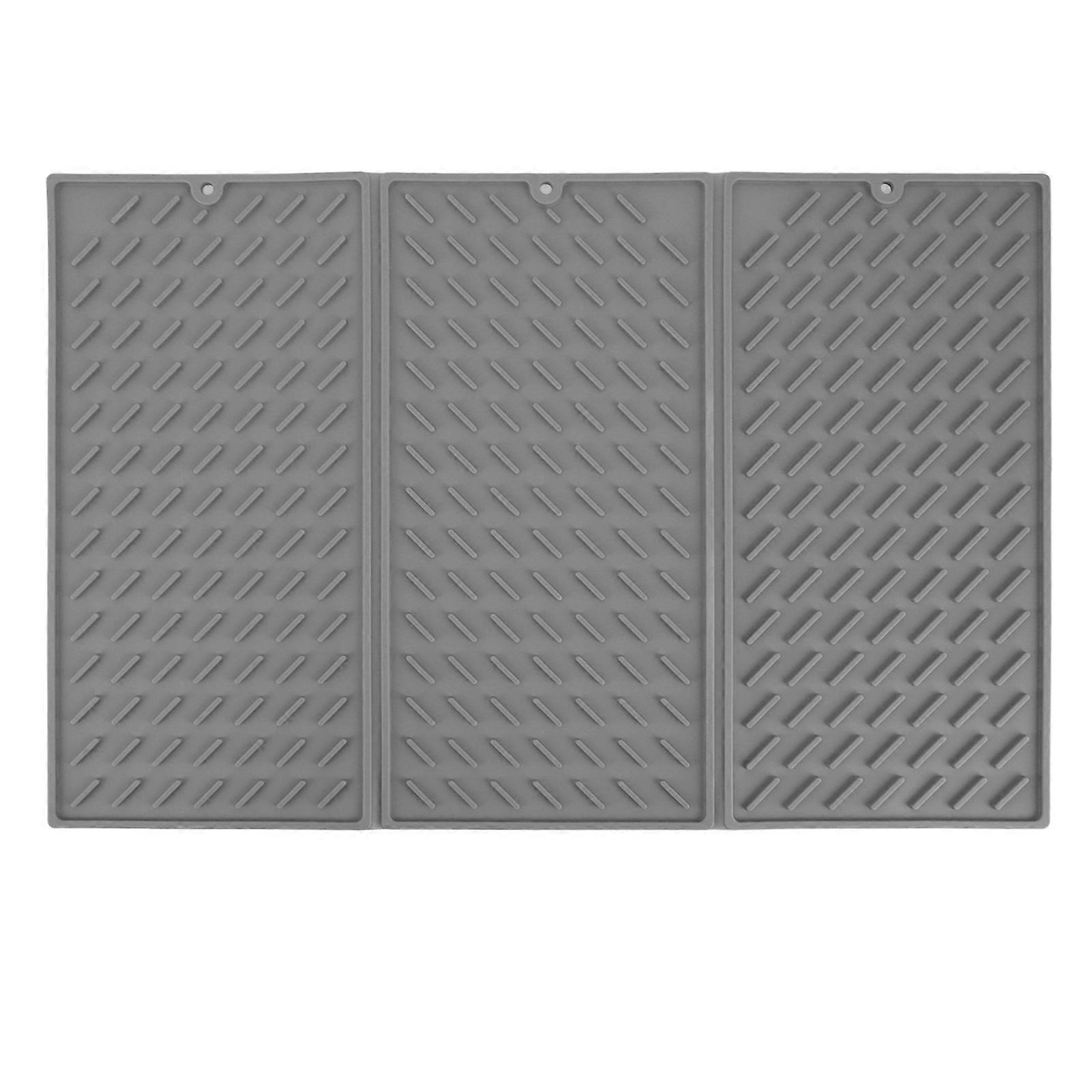 3 Fold Counter Foldable Drying Mat Silicone Fast Drying Waterproof Reusable Drying Kitchen Mat for Kitchen Bathroom Grey