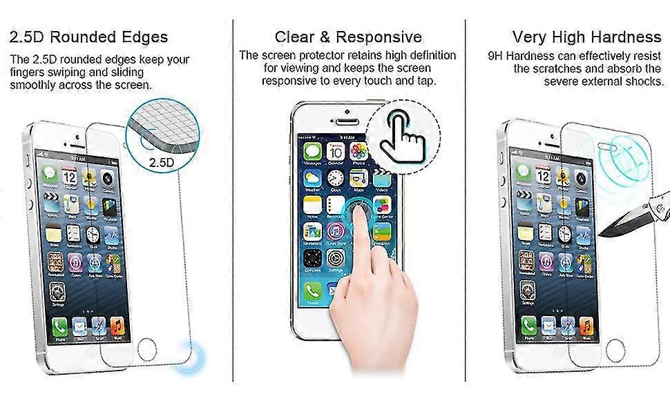 Screen Protector For Iphone Se 2016, Iphone 5s, Iphone 5c, And Iphone 5, Tempered Glass Film, 2-pack