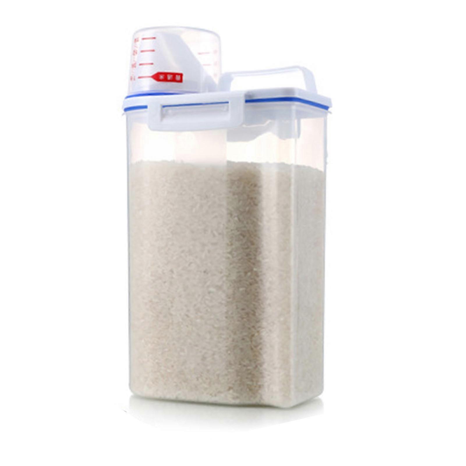 Rice Storage Barrel 2KG Capacity BPA Free Airtight Cereal Container with Measuring Cup Lid for Grain Flour Nuts