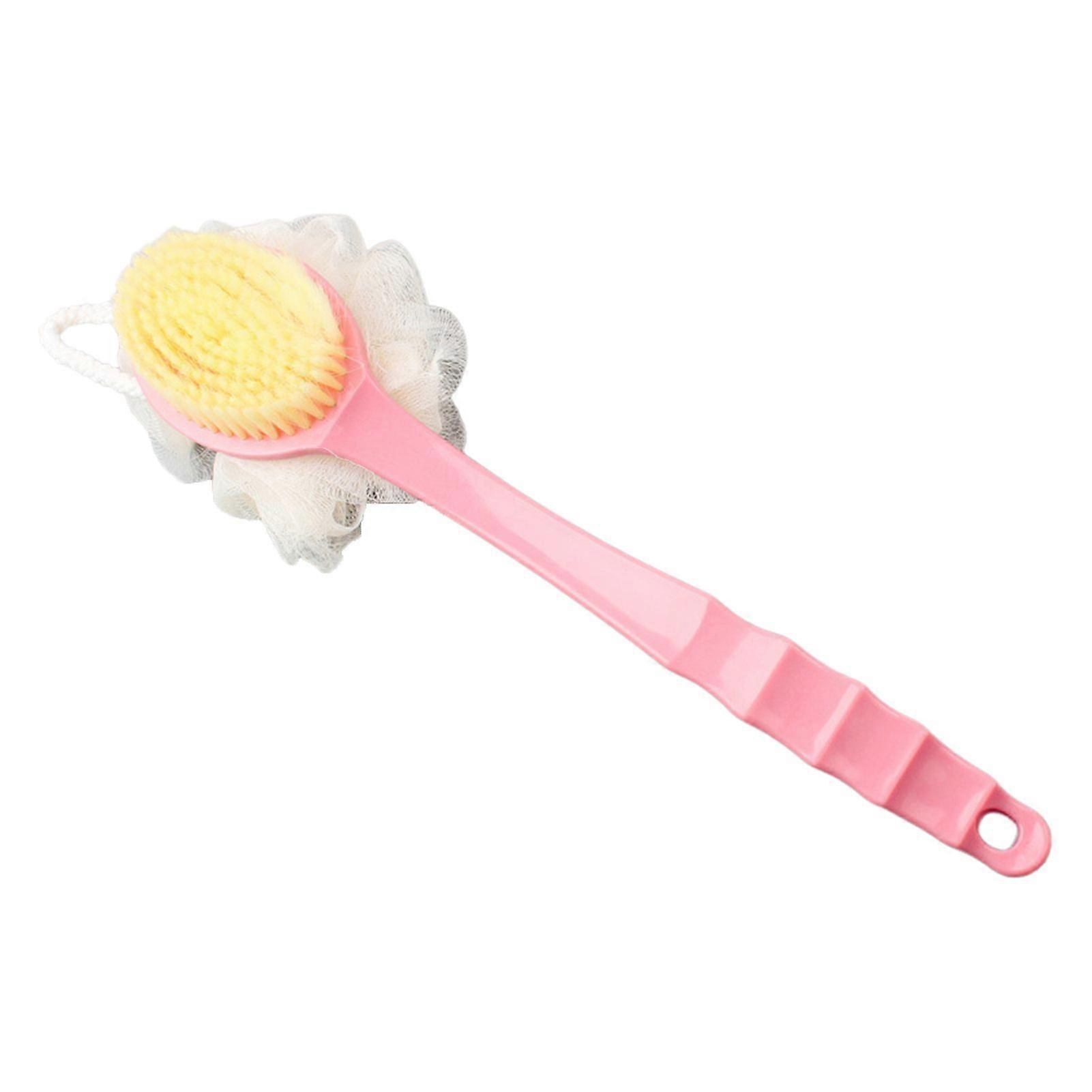 Long Handle Bath Brush with Rich Foam Balls Soft-Bristled Body Brush 2 in 1 Design Back Scrubber Self-scrubbing Bath Tool
