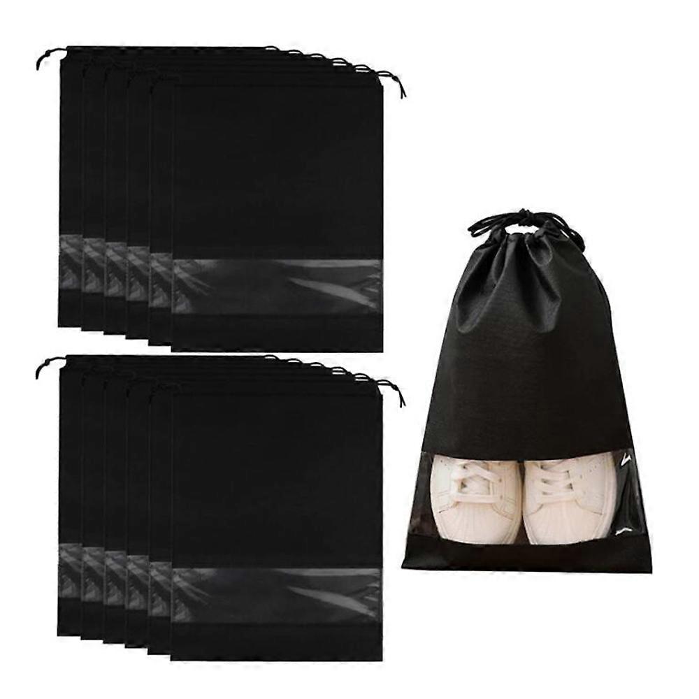 12PCS-travel shoe drawstring storage bag-black-large width 32*height 44cm