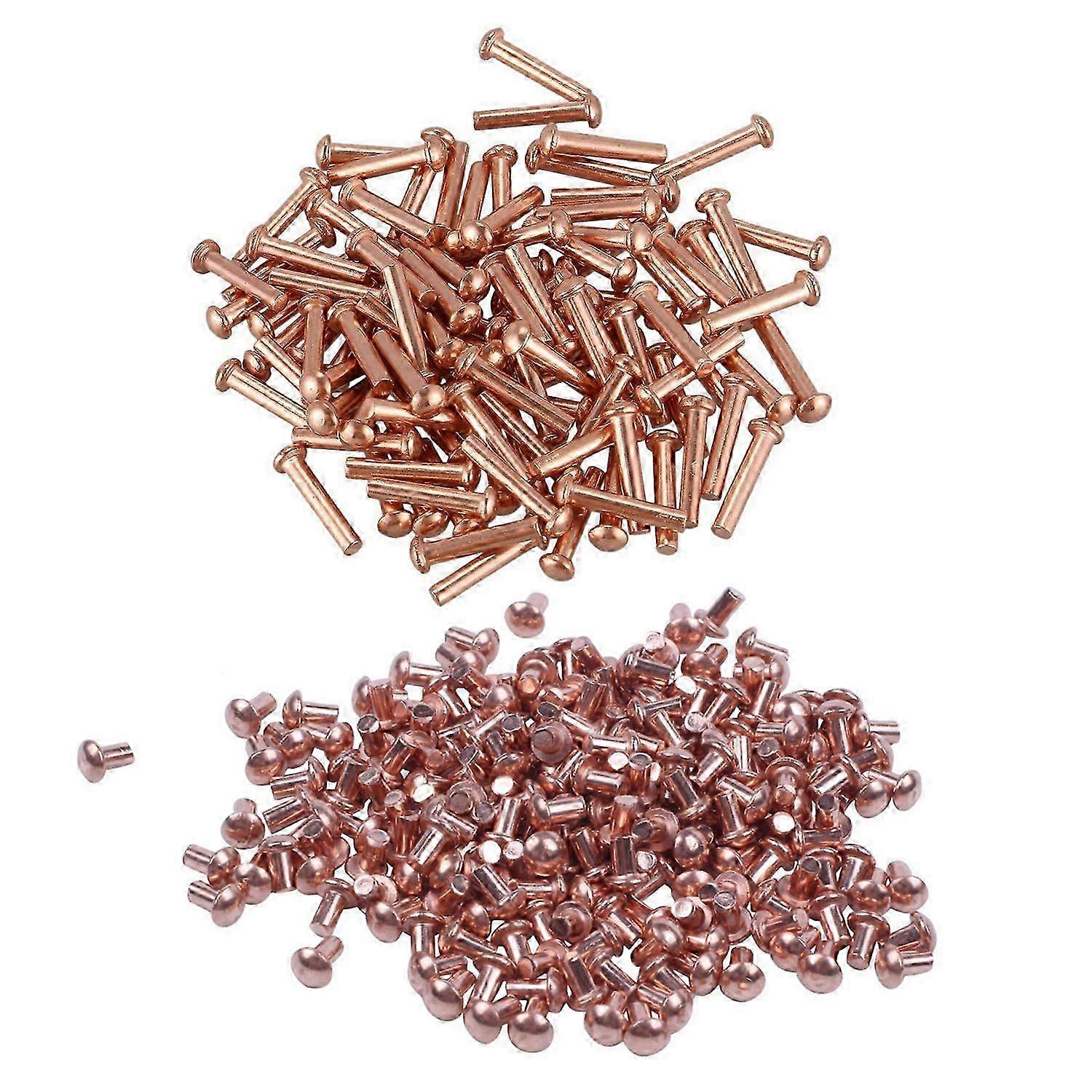 300Pcs Round Head Copper Solid Rivets, Assorted Sizes
