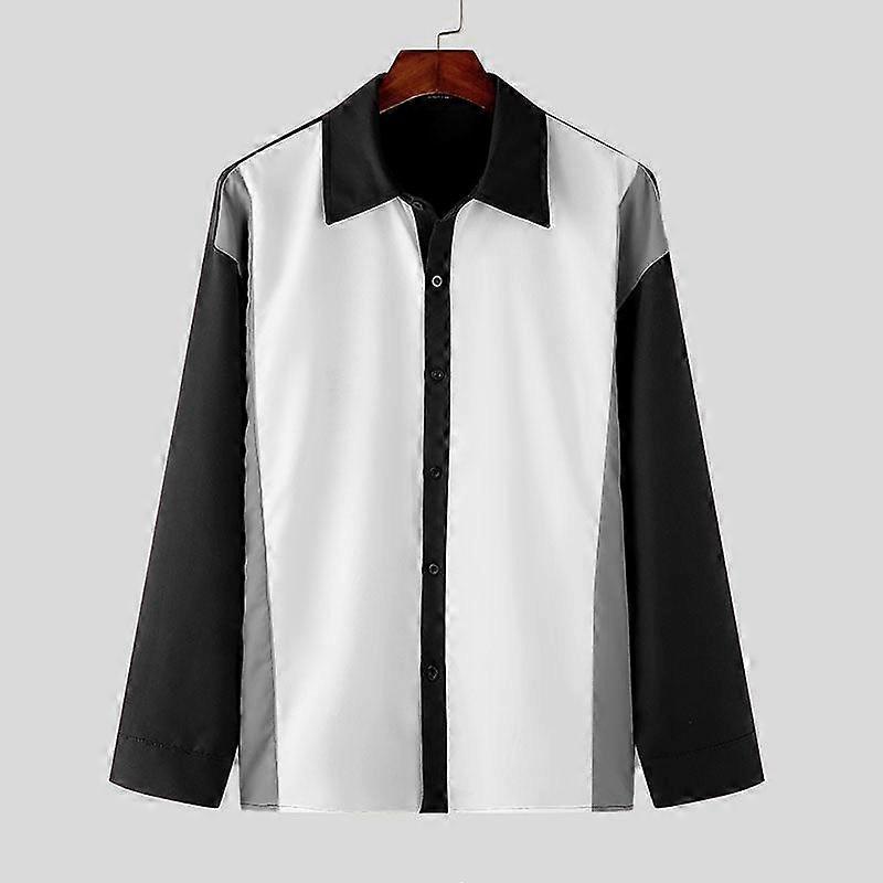 INCERUN Men Oversized Long Sleeve Shirts Patchwork Casual Office Tops