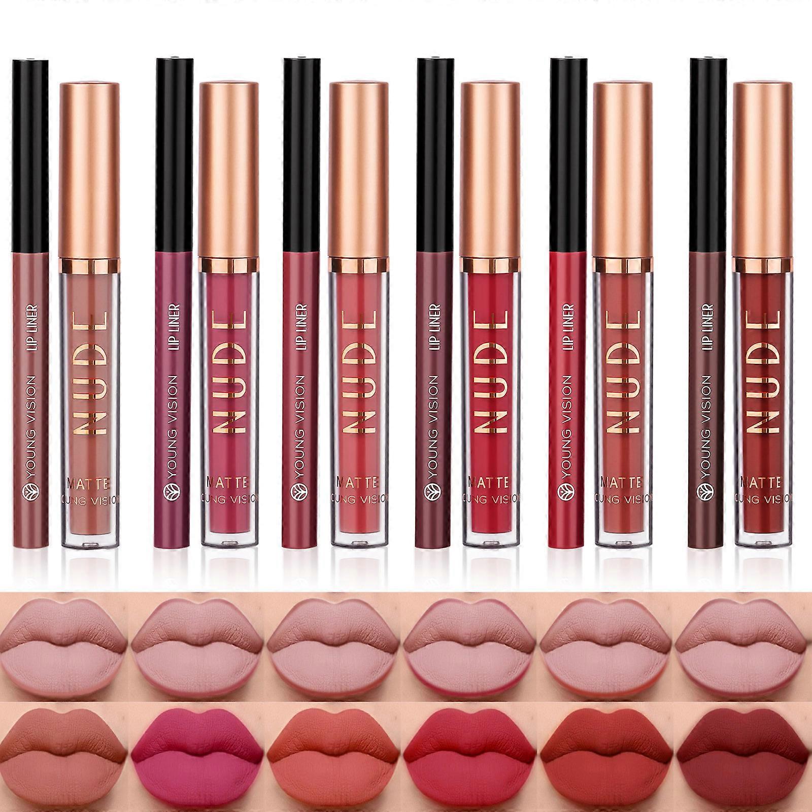 Lip Gloss For Girls Lip Gloss + Lipliner 2 Sets Not Easy To The Cup Matte Lip Gloss Rotatable Lipliner