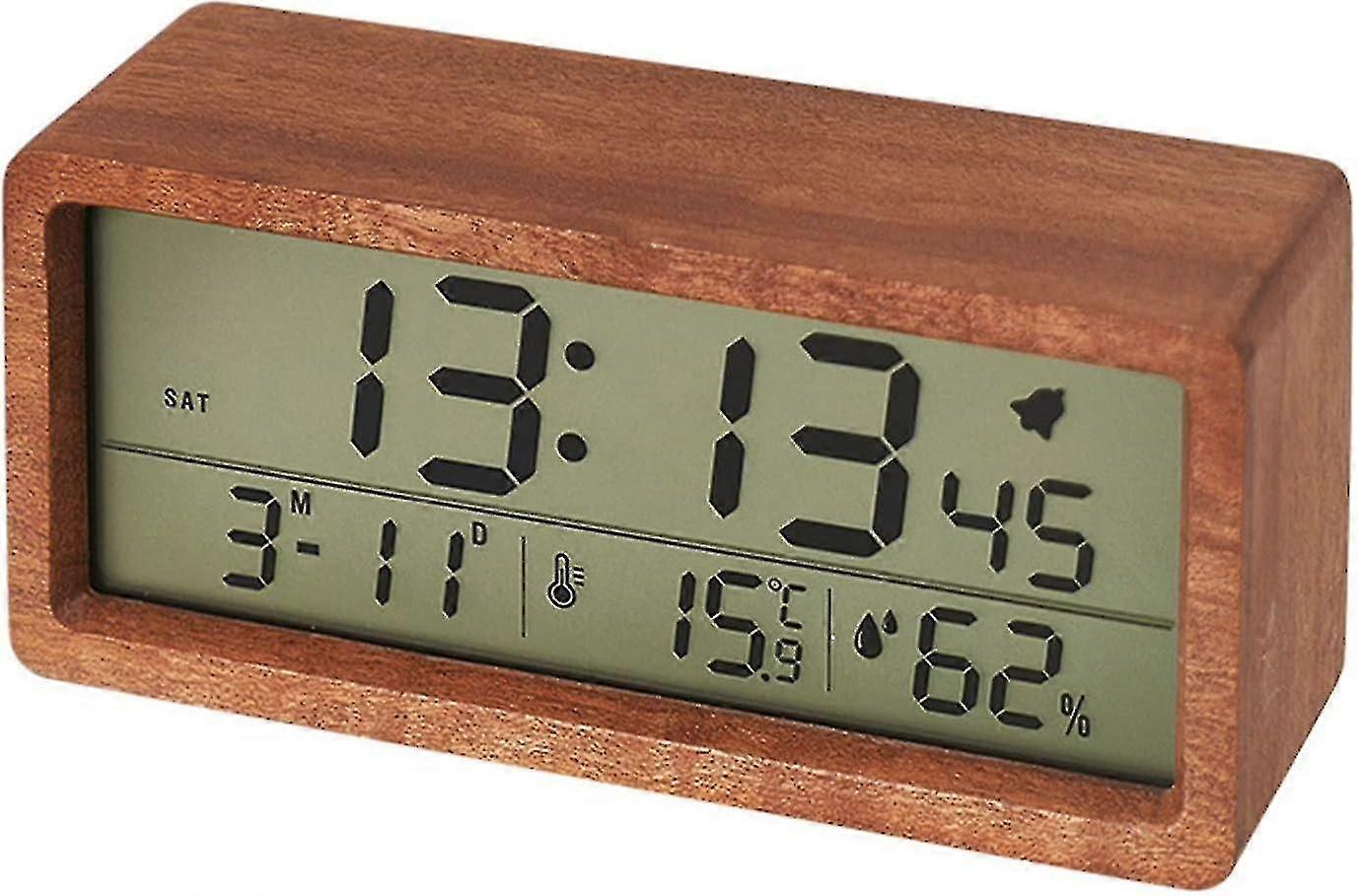 Digital Alarm Clock Battery Wooden Lcd Clock With Backlight Temperature And Humidity For Home,style 1 SX