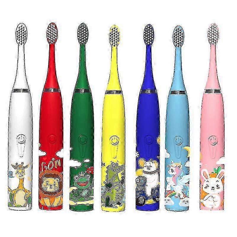 Sonic Brosse à dents électrique pour enfants 3 à 12 ans Soins de nettoyage des dents Bactéries buccales 6 têtes de brosse de remplacement Charge USB