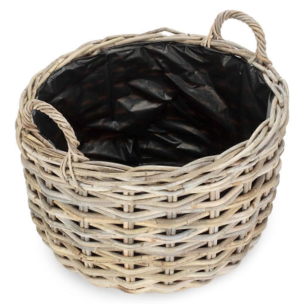 Curved Base Rattan Planter With Plastic Lining
