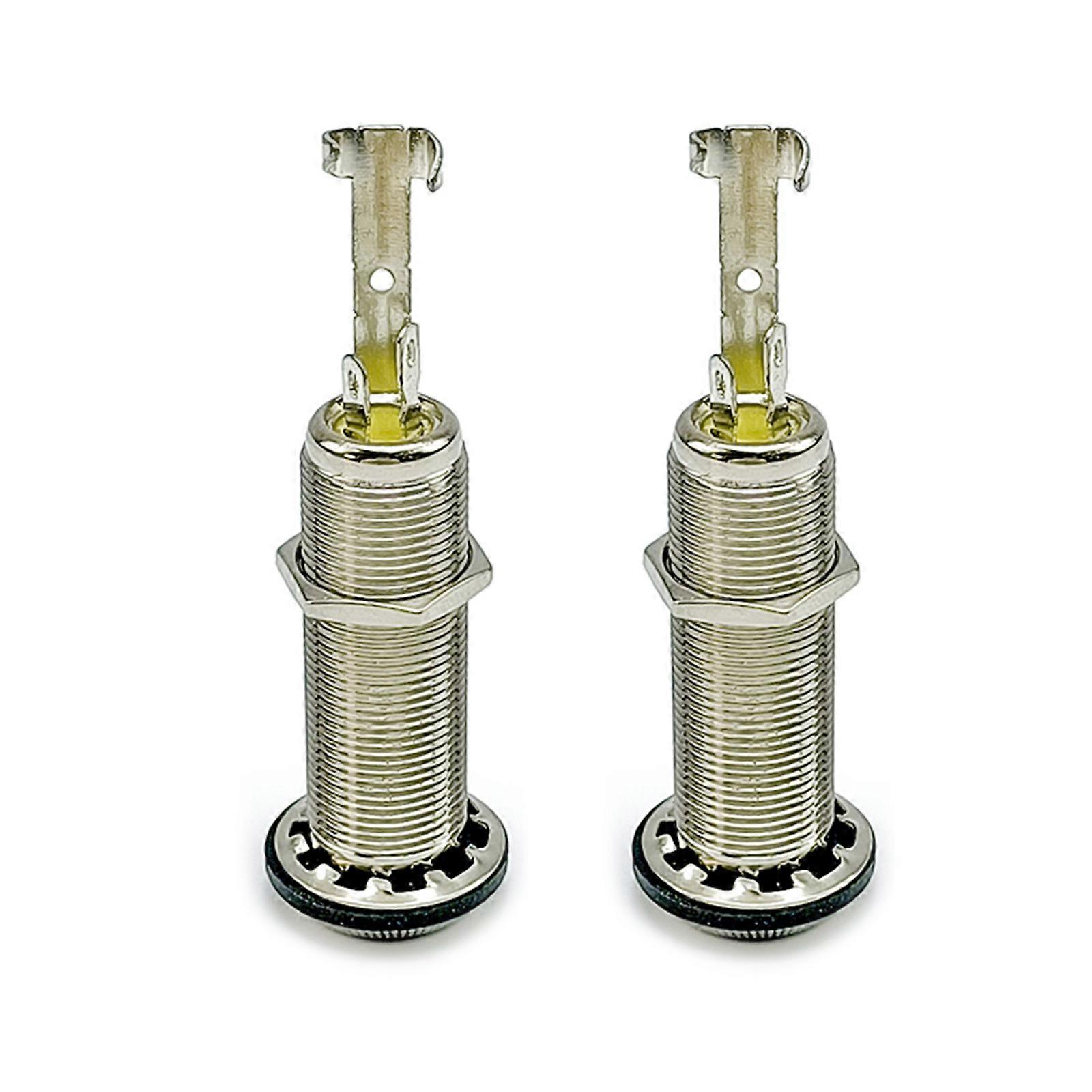 2Pcs 6.35mm 1/4 Inch Electric Bass Guitar Output Socket End Pin Socket Cylinder Input Output Plug Sockets Easy to Use Nickel plated color