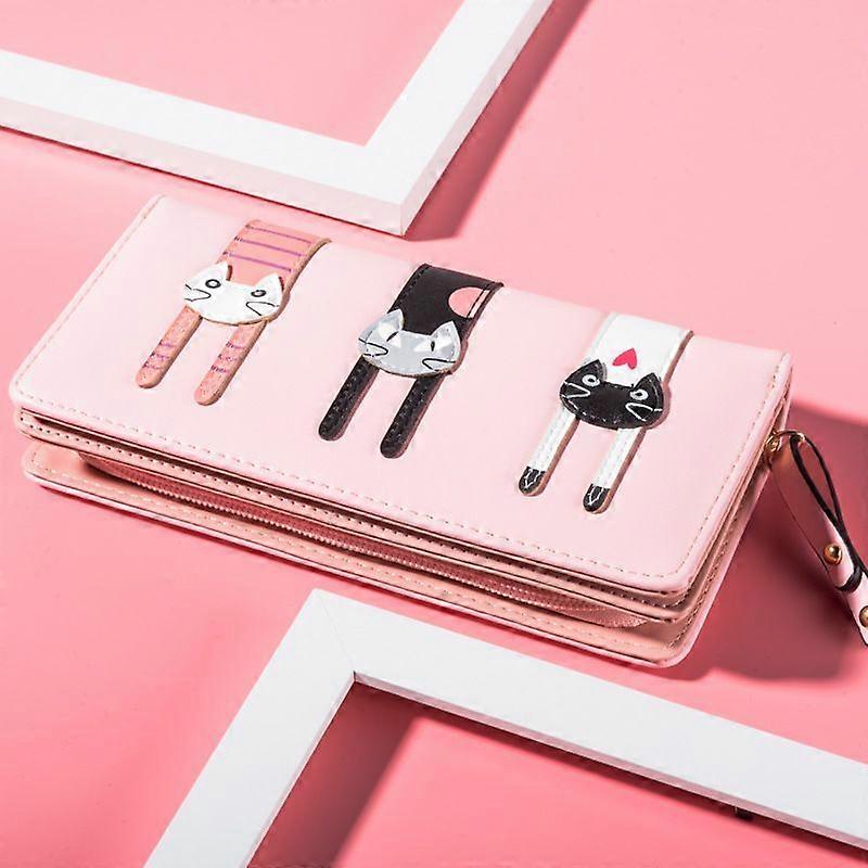 محفظة طويلة بسحاب للنساء مشبك الكرتون القط محفظة السيدات سعة كبيرة حامل بطاقة حقيبة يد Type3