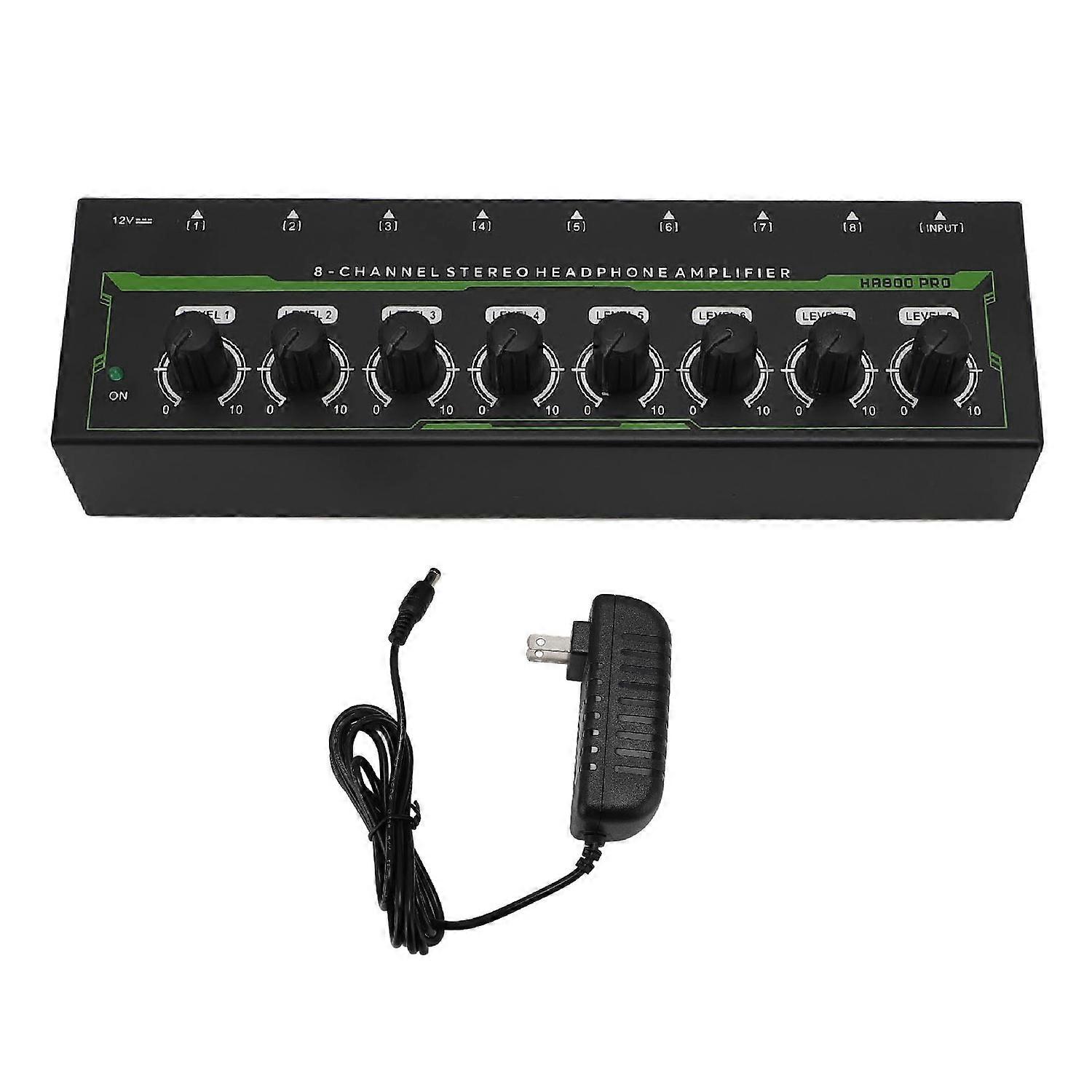 8 Channel Stereo Headphone Amplifier RGB Lighting Headphone Splitter for Recording Studios Stage 8 O