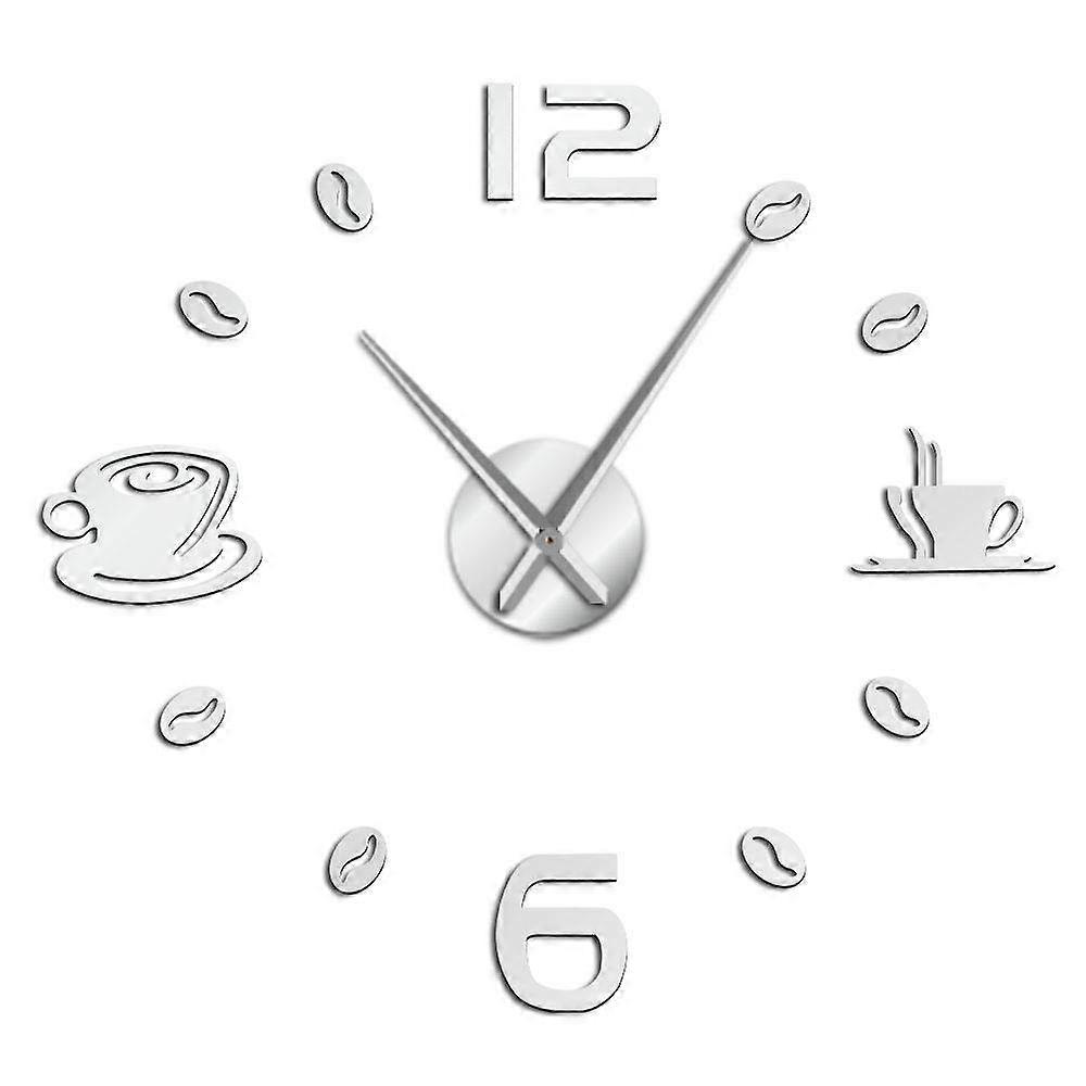 Wall Clock Frameless 47-Inch Silver Giant Modern Design For Cafe Kitchen 120 cm