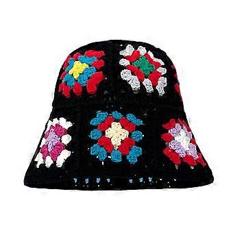 Handmade Knit Bucket Hat for Woman Teenagers Outdoor Floppy Flower Fisherman Hat Wide Brim Winter Autumn Travel Hat  Khaki
