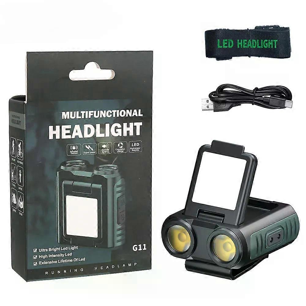 COB LED Headlamp Sensor USB Rechargeable with Built-in Battery for Fishing and Camping Hood Light Clip