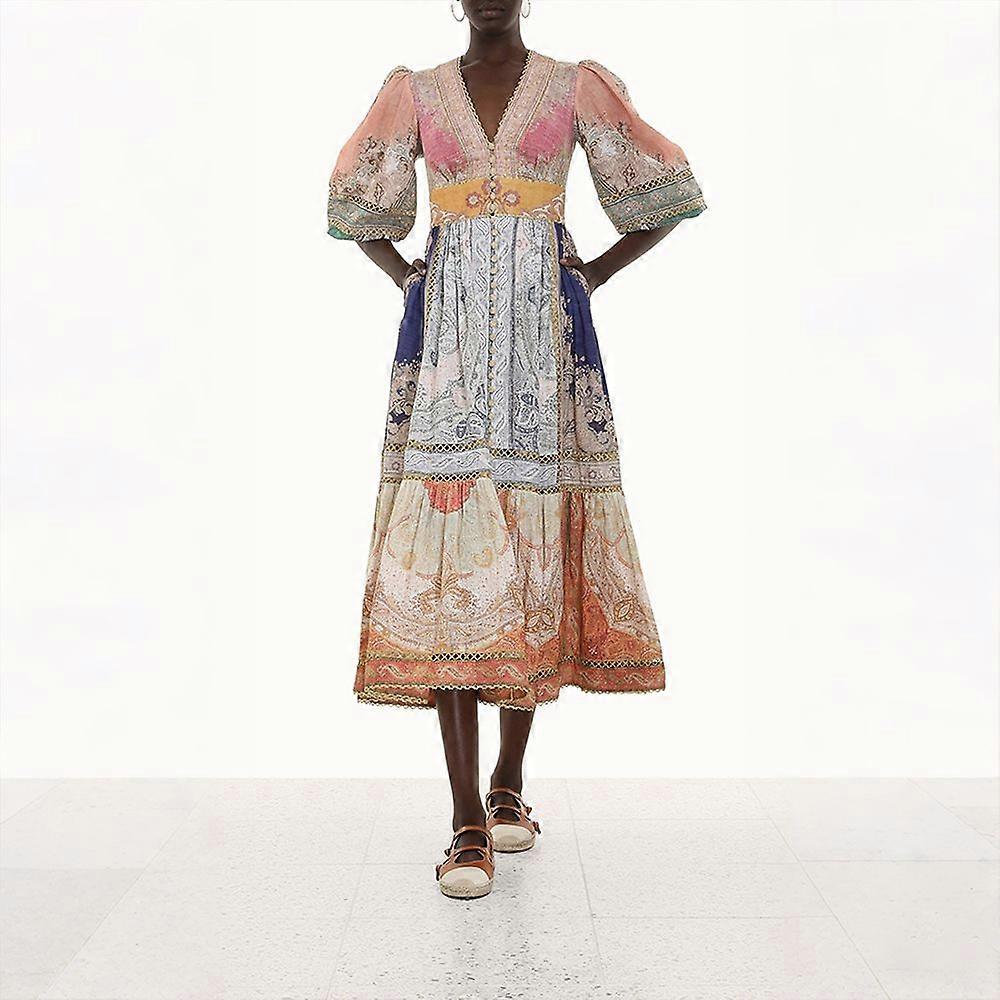 Anneke נשים בוהו שרוול פנס שמלת מידי