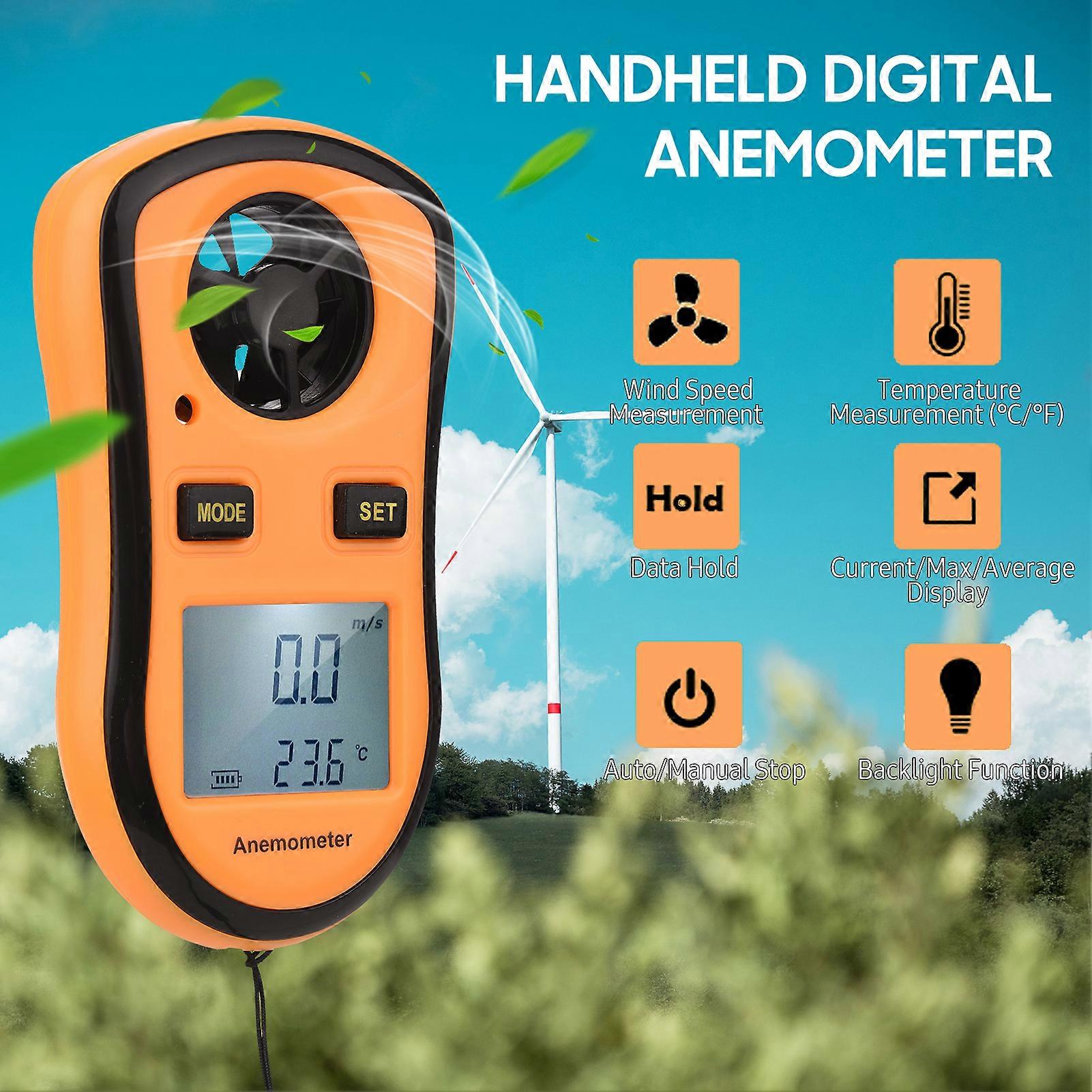 GM8908 Digital Anemometer Handheld Speed Meter Gauge Air Velocity Temperature Tester with LCD Backlit Wind Chill for Shooting Surfing Sailing