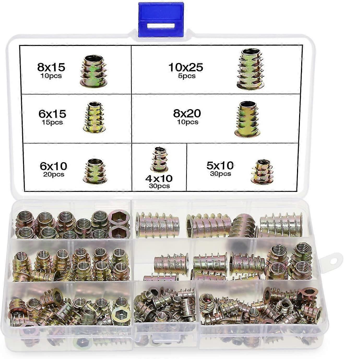 120 Pack Zinc Alloy Hex Nuts M4 M5 M6 M8 M10 With Thread Inserts