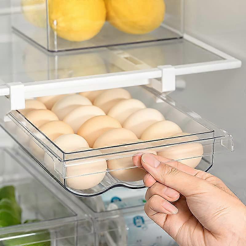 Egg Holder for Refrigerator, Fridge Egg Storage Tray, Clear Plastic Drawer Egg for Refrigerator, Space Saver Egg Storage Container & Organizer