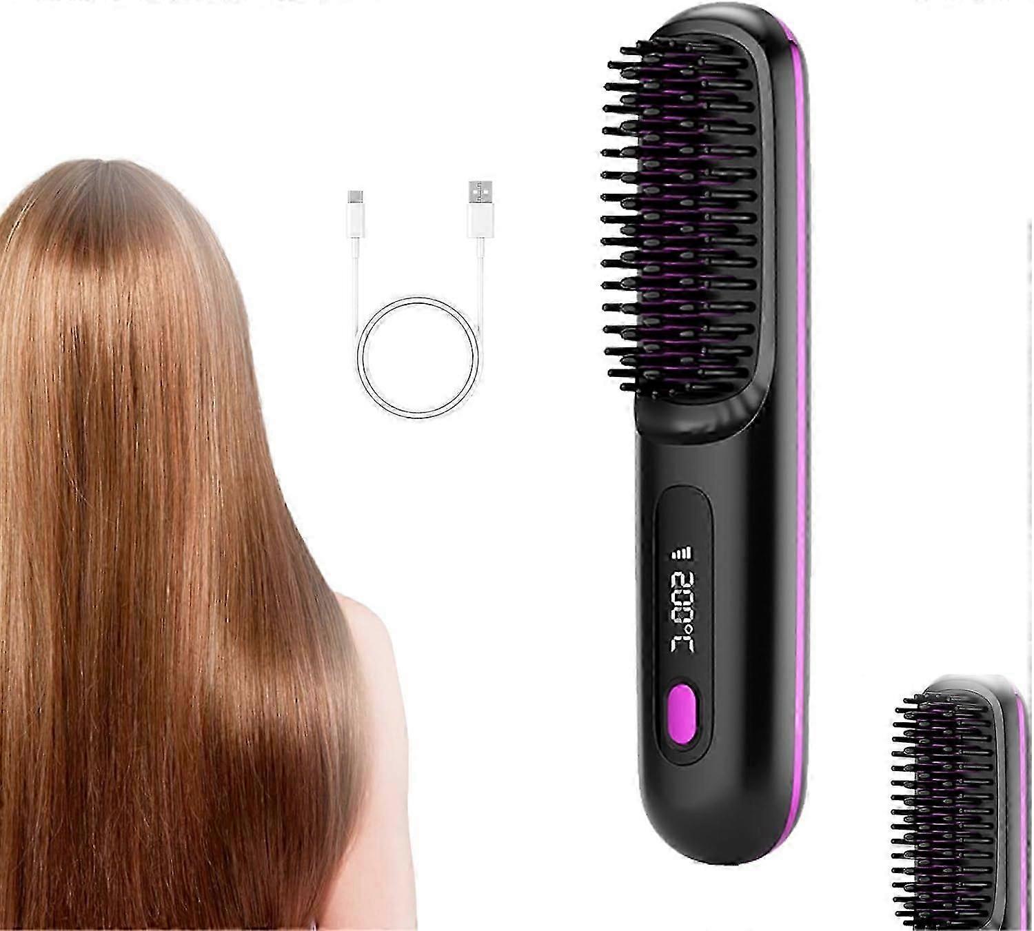 Negative-ion Hair Straightener Brush Anti Scald Hair Cordless Portable Salon Styling Comb
