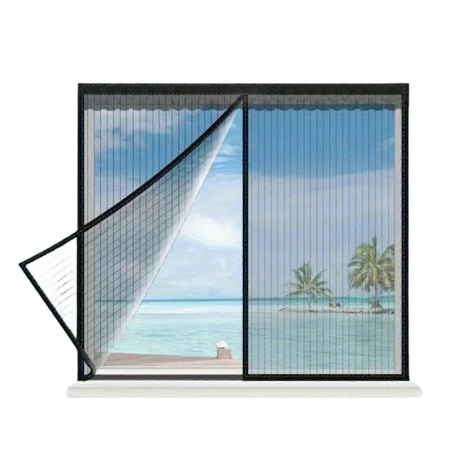 Magnetic Window Screen Self Closing Striped Window Mosquito Net Fine Mesh No Punching Door(90x150cm) for