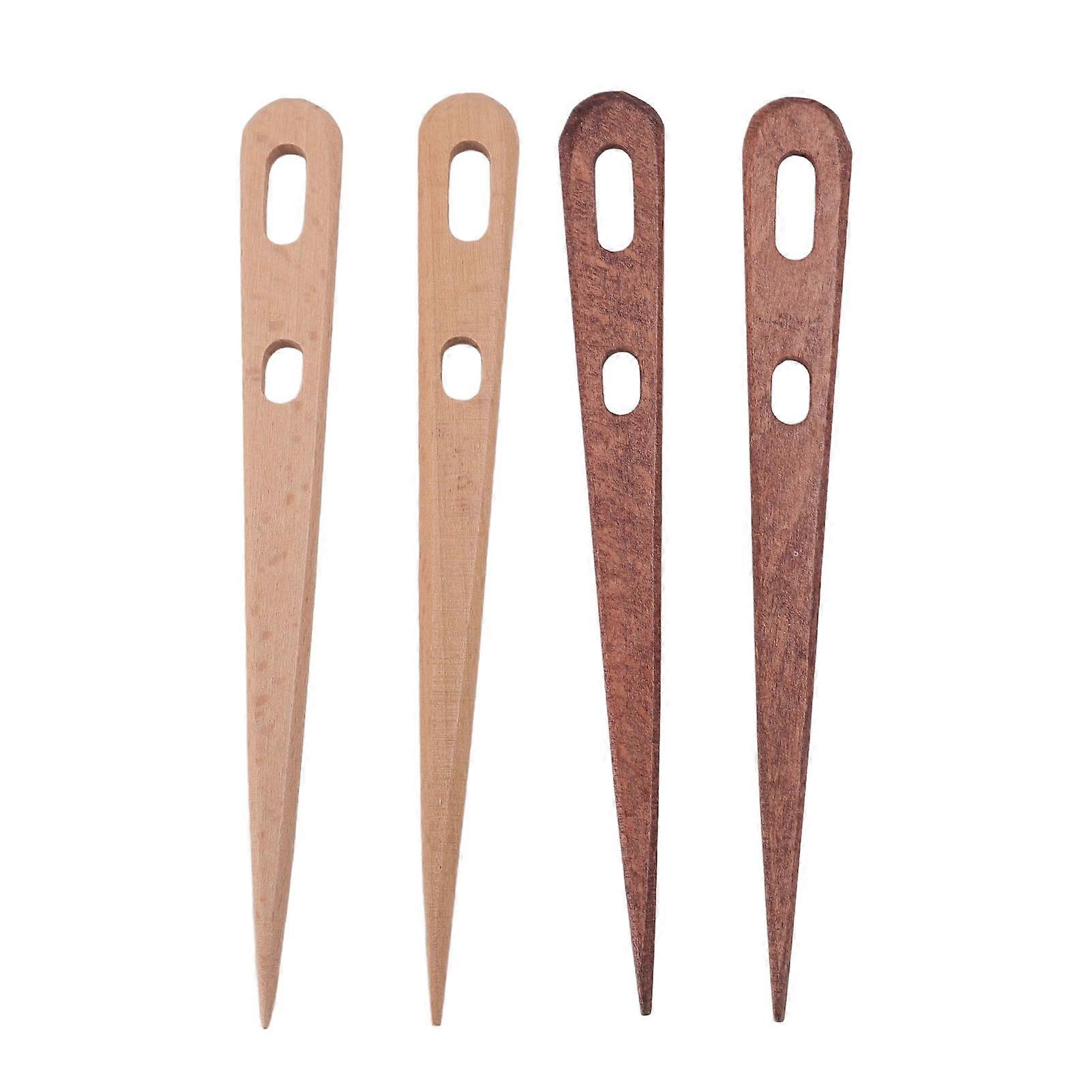 Set of 4 large eye beech wood double hole knitting needles for sewing