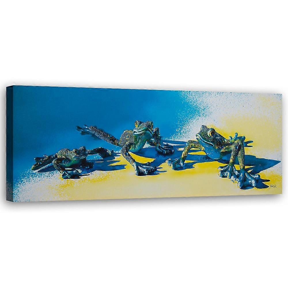 Fotobehang, Drie blauwe kikkers - 120x40