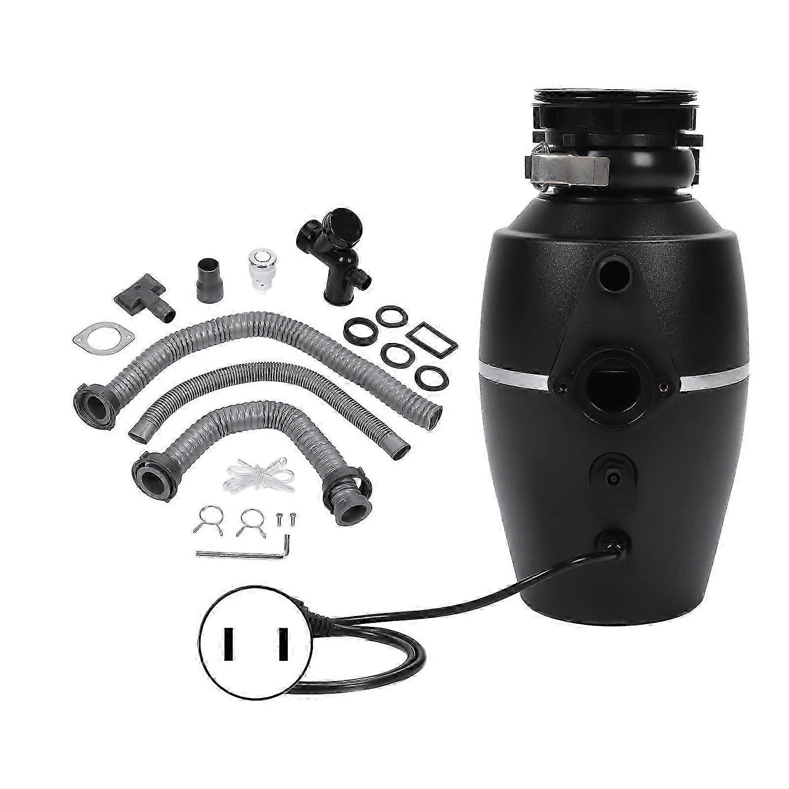 Continuous Feed Garbage Disposal Black 3800rpm Quiet Running Downspout Waste Disposal For Kitchen 1hp Us Plug 110v