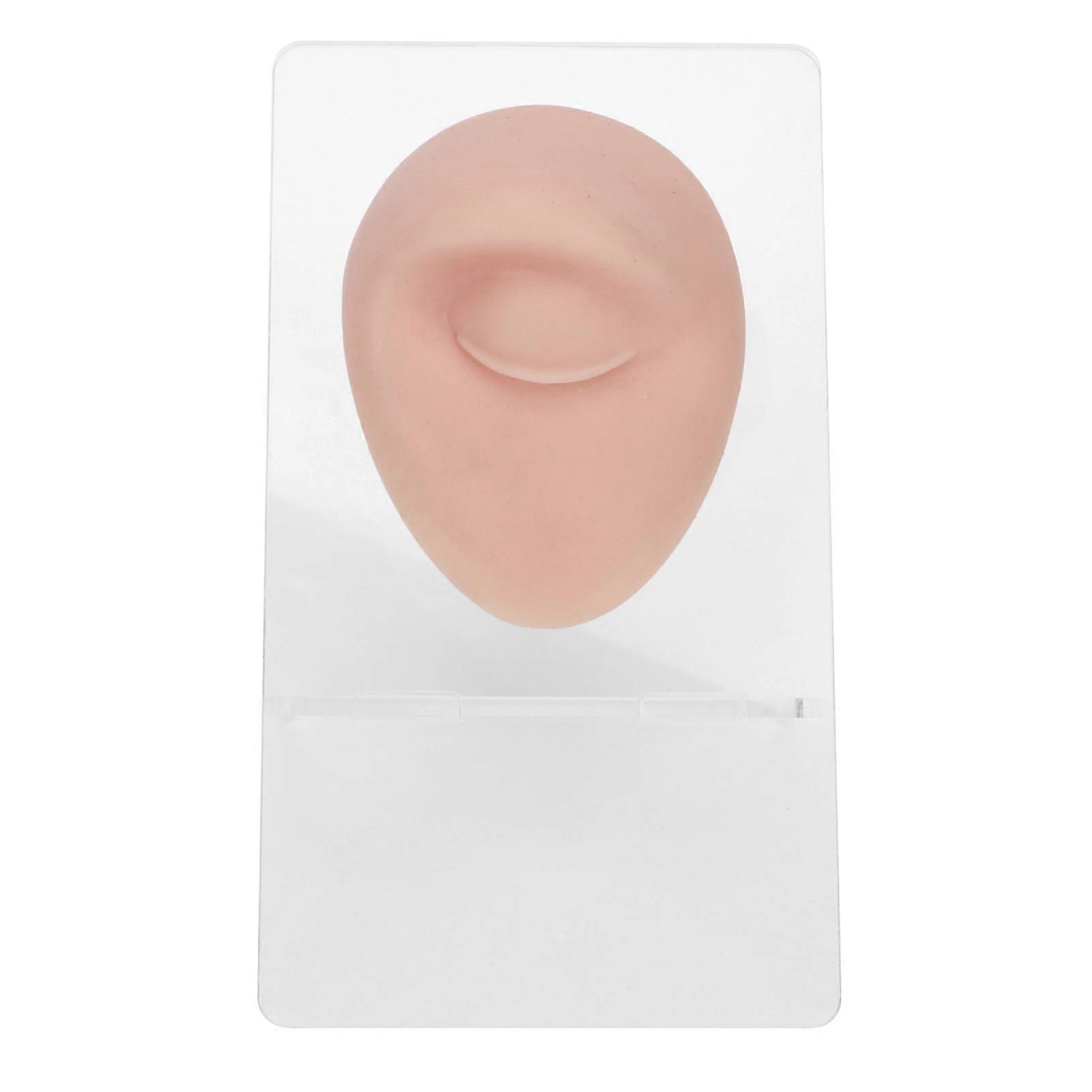 Silicone Piercing Body Model Soft Silicone Ear Mouth Nose Eye Tongue Navel Model with Display Rack for Piercing Practice Medium Skin Color