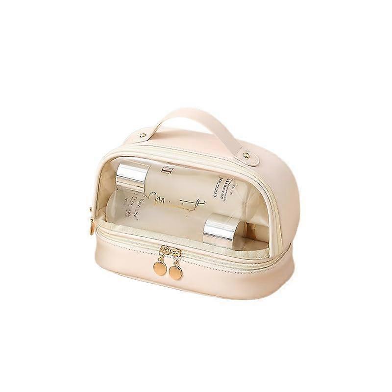 Double Layer Clear Cosmetic Bag, PU Leather Clear Makeup Bag, Small Transparent Organizer, White