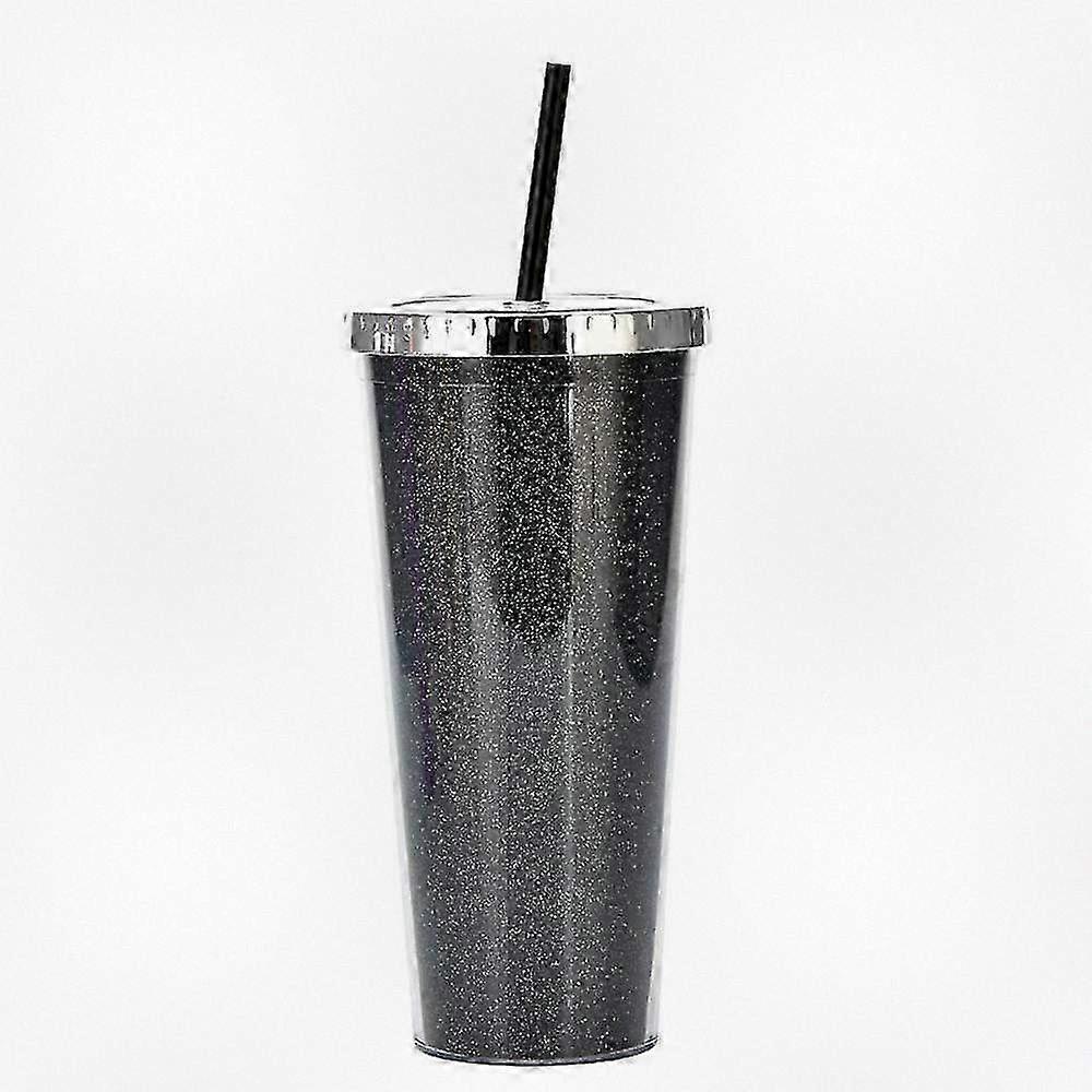 700ml Reusable Cold Water Cup, Double-layer Shiny Drink Cup Suitable for Various Brands With Lid And Straw