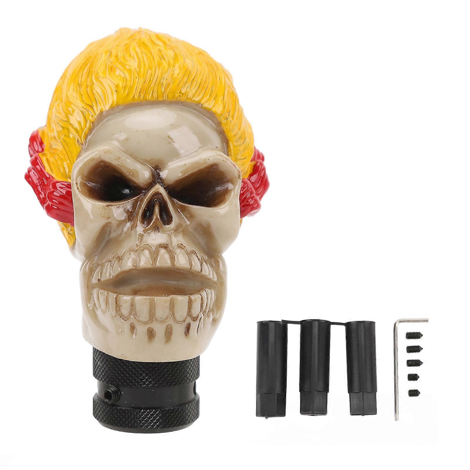 Skull Shifter Knob Skeleton Style Car Gear Stick Shift Head with 3 Adapters for Most Manual Automatic Transmissions Yellow