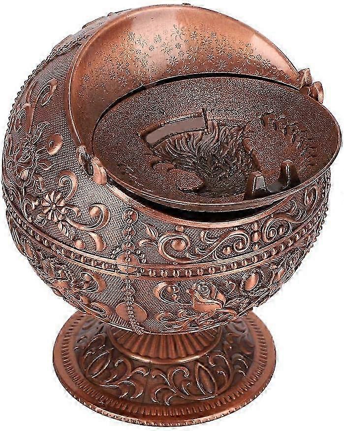 Retro Globe Ashtray, Windproof Tray with Lids for Home Office Tabletop