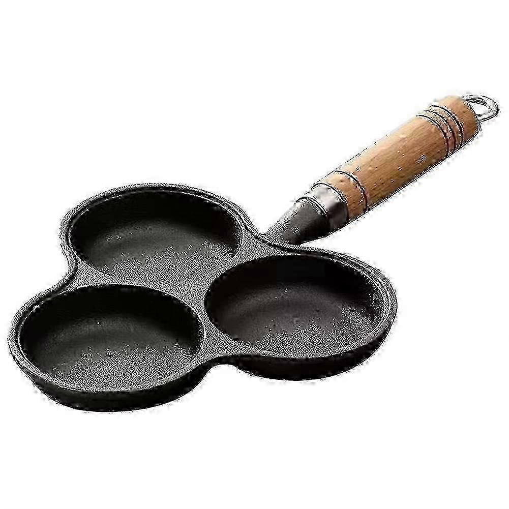 3 Hole Cast Iron Non-Stick Omelet Pan for Breakfast Cooking and Frying Eggs