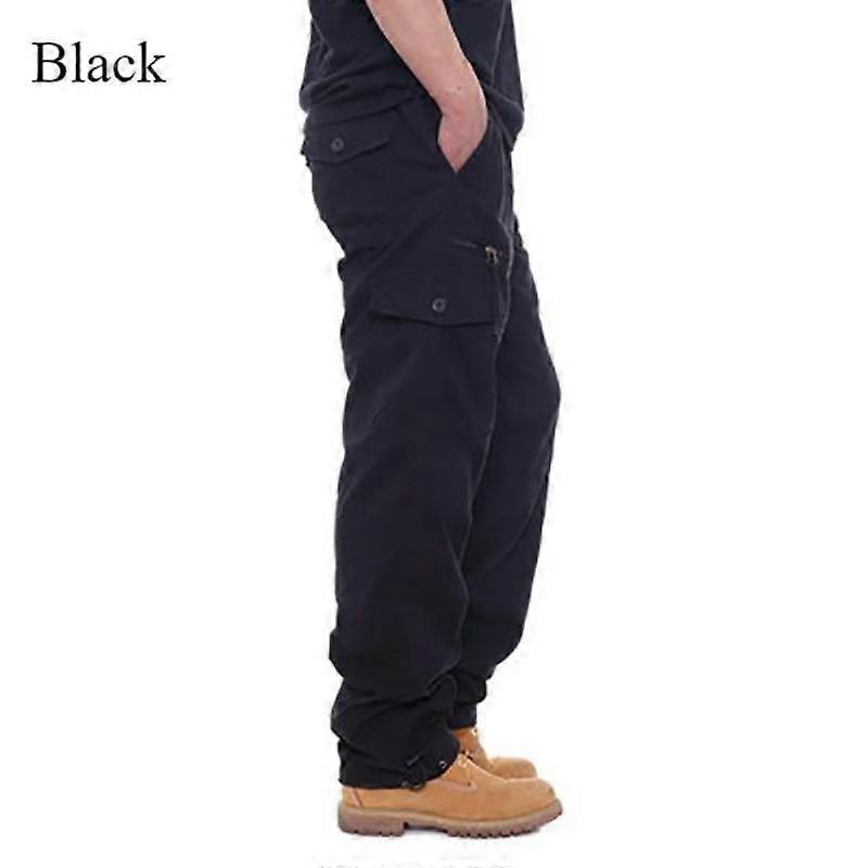 Cotton Overalls Men Casual Pants Men Elastic Waist Large Size Pants Multi Pocket Loose Trousers