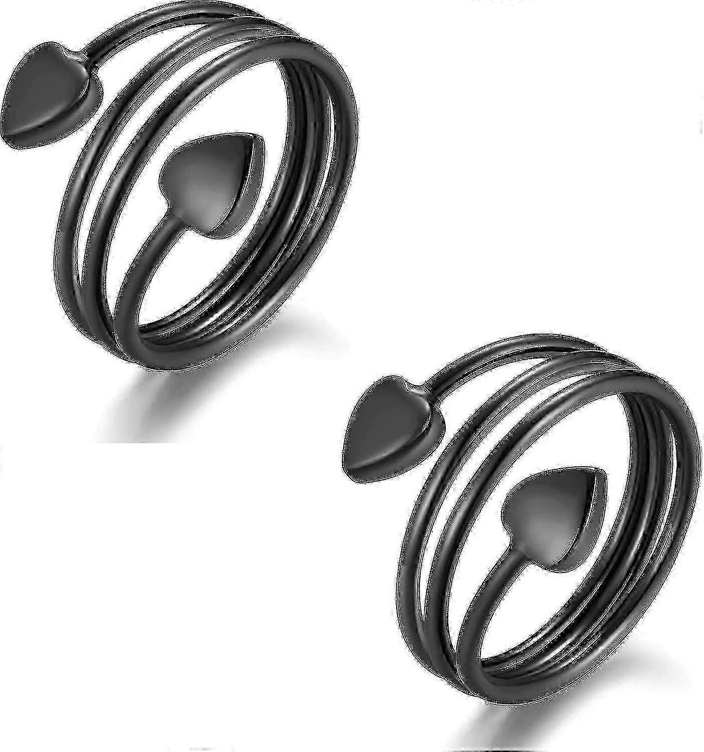 2pcs銅磁気療法リング - リンパドレナージ、痛みの緩和、調整可能、ブラック