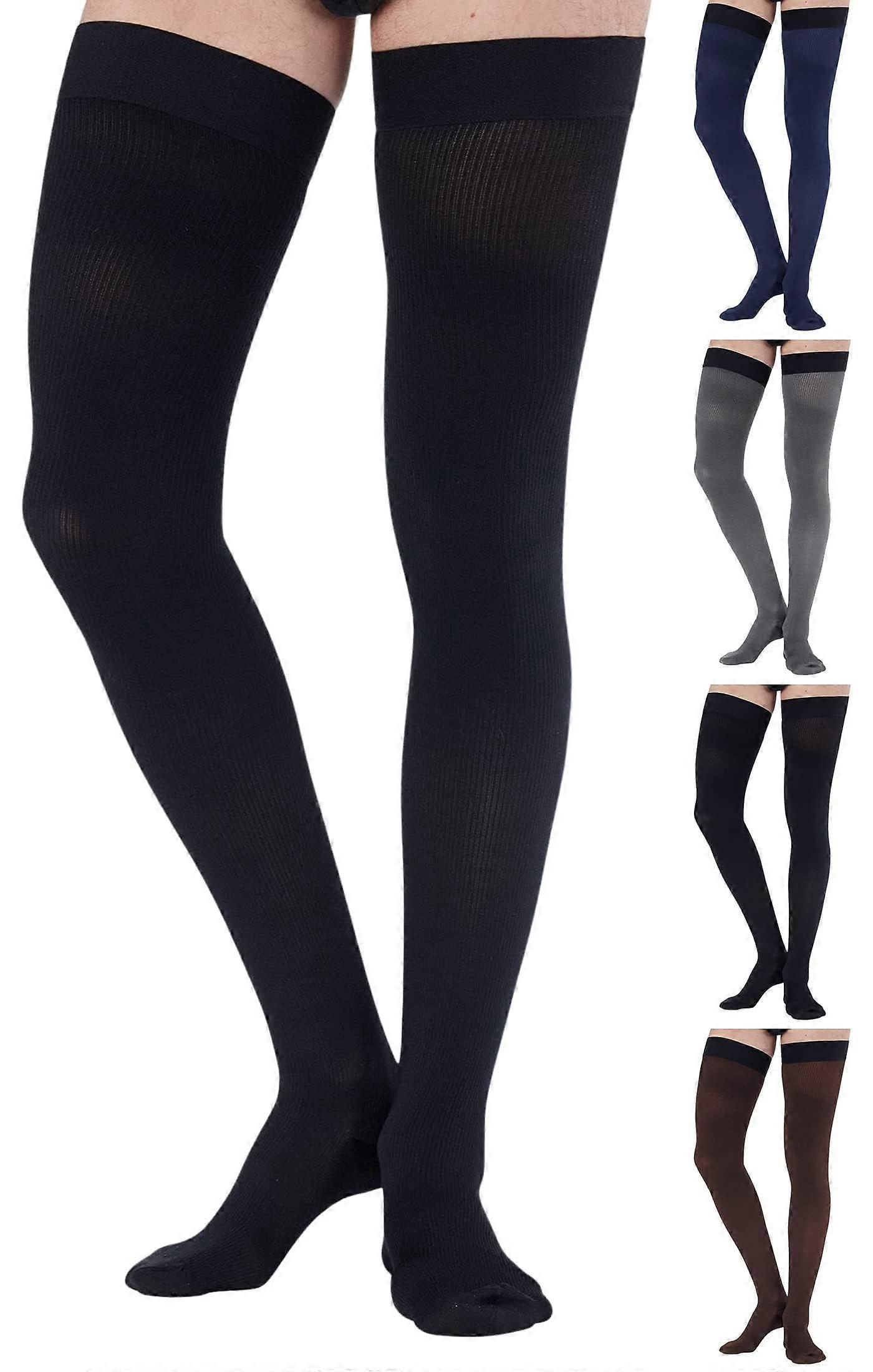 Thigh High Compression Socks for Men 2030 mmHg Full Length Compression Support Over Knee Stockings Black, Small