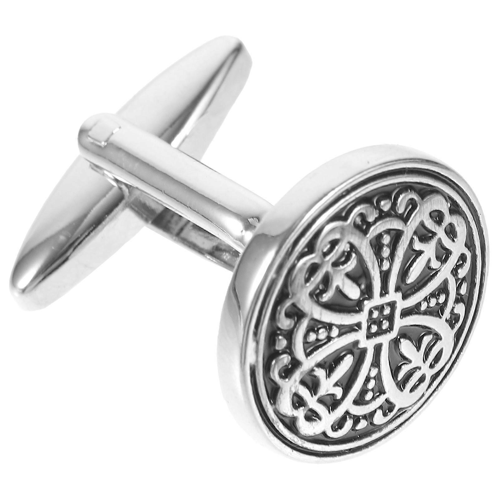 Classical Cuff Links Unisex Cuff Buttons Silver Black Alloy Plating Floral Design 1Pair