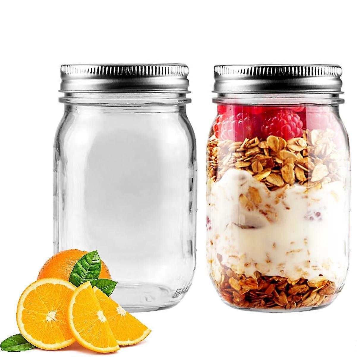 Mason Jar Set of 2 with Lids, 473 ml / 16 oz Glass Jars, Airtight for Preserving Jam, Honey, Sauces, Meal Prep