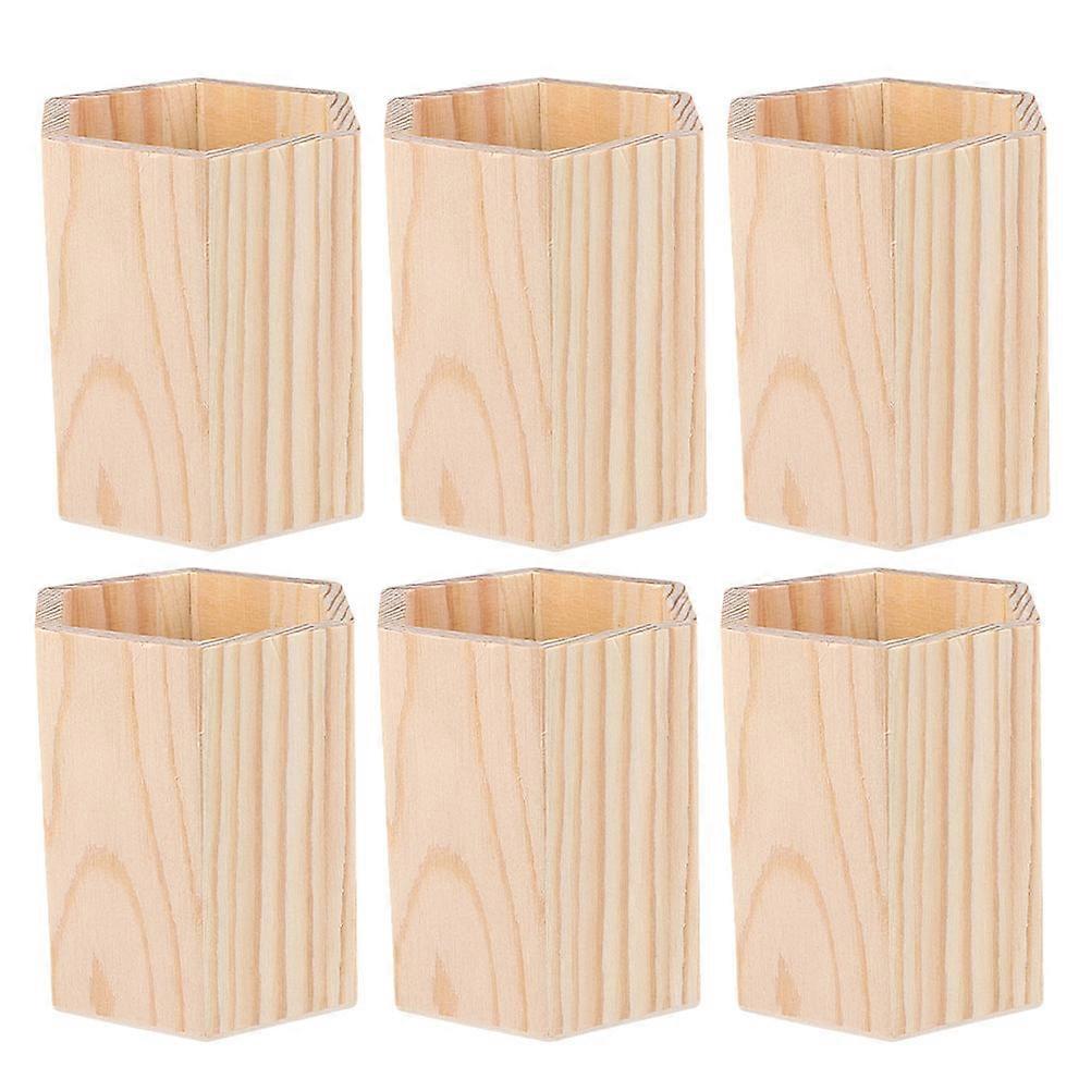 Desk Accessories Pen Holder Wooden Storage Organizer for Students Artists Office Workers 10.00X8.00X8.00CM 6Set