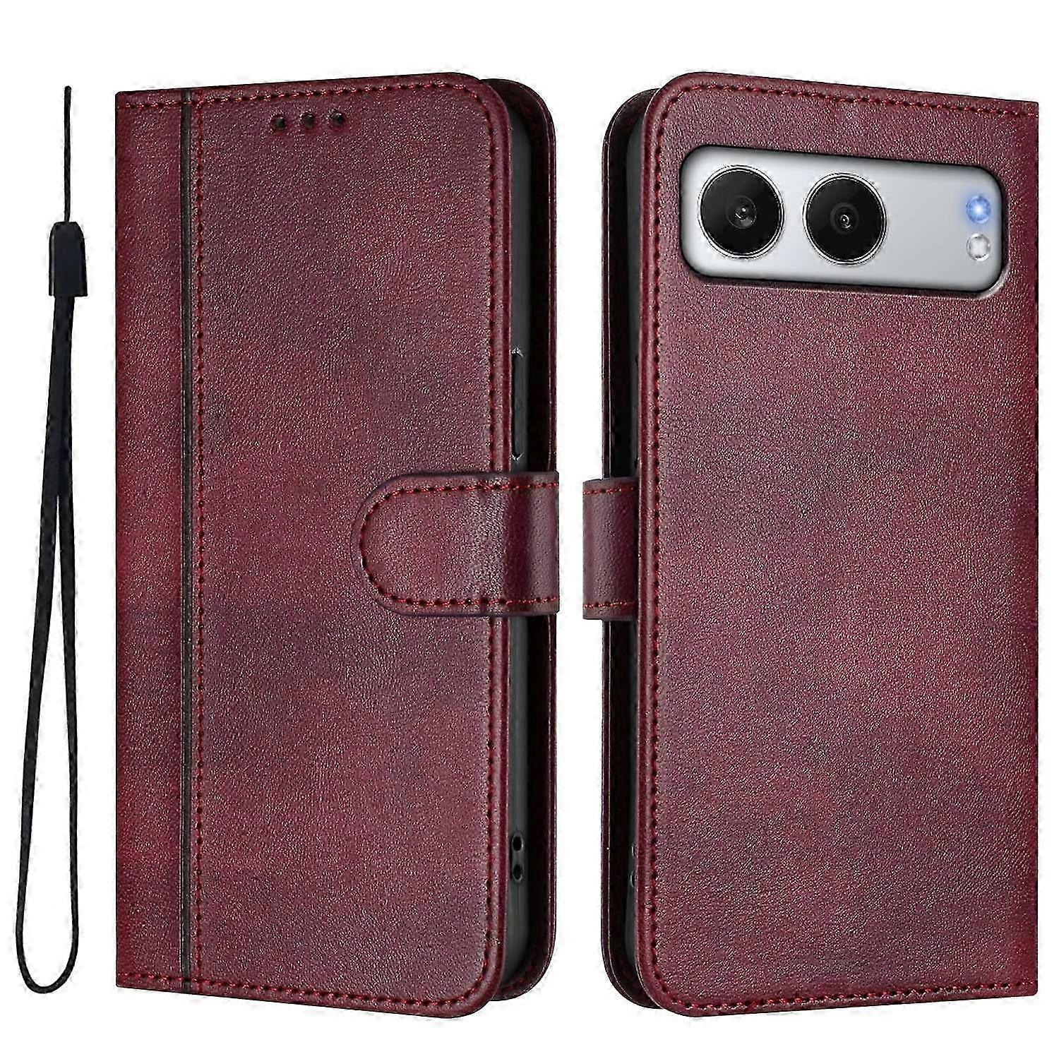 Wallet Stand Retro Texture Leather Phone Cover with Lanyard for Certain Brand Device - Wine Red