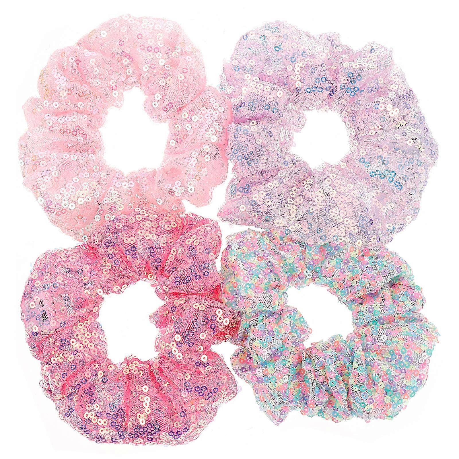 Luminous Elastic Hair Scrunchies in Assorted Color for Decor with Mesh Material 4 Pieces