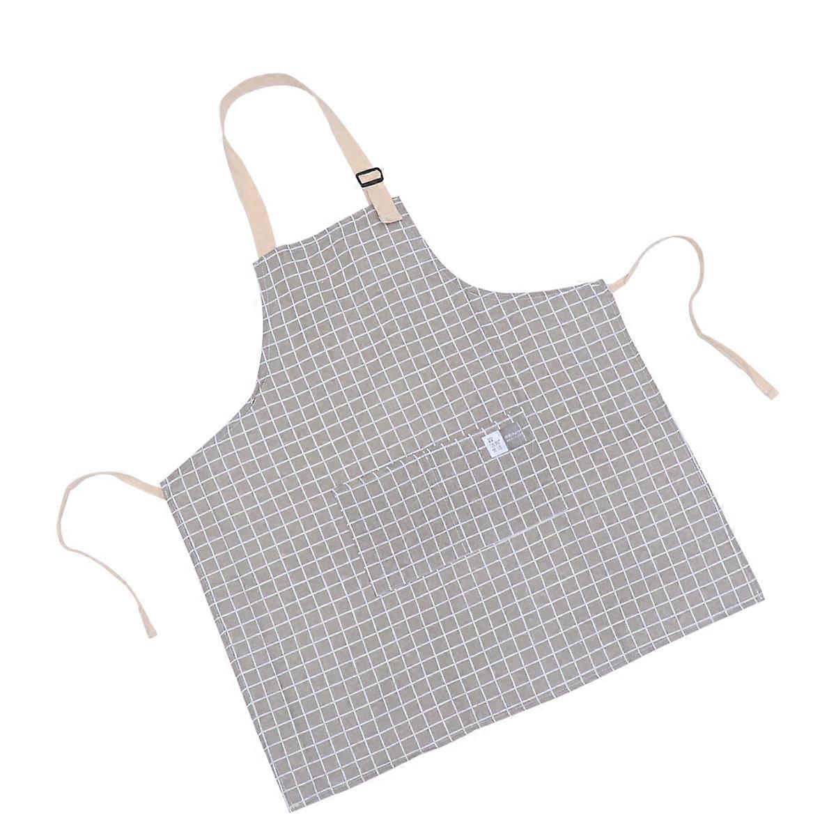 Cooking Apron with Pockets Unisex Grey Cotton Linen Halter Neck Adjustable Straps Protective for Baking 1Pack