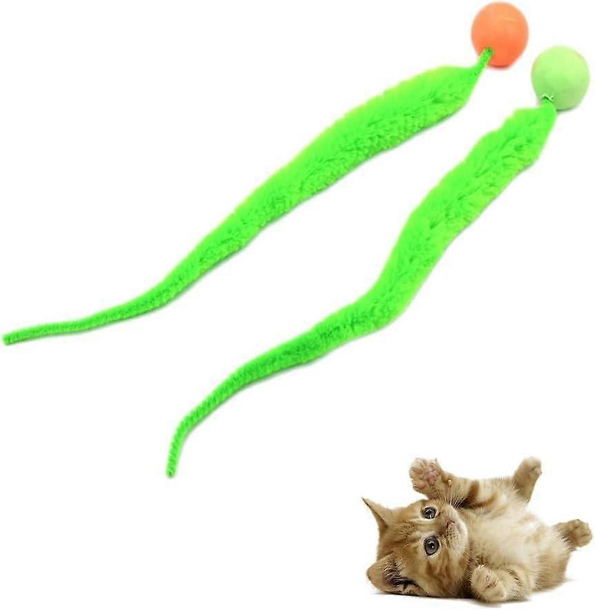 Green Interactive Toy for Cats Colourful Training Ball Cat Toy Long Tail Indoor Scratcher Bouncy Worm Cat Toy