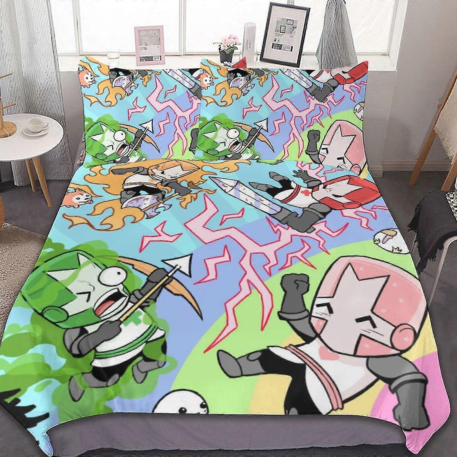 Conjunto de Lençóis Castle Crashers 3 Pcs Capa de Edredom Respirável com 2 Fronhas Conjunto de Cama Macio para Todas as Estações Adequado para uma Marca Específica