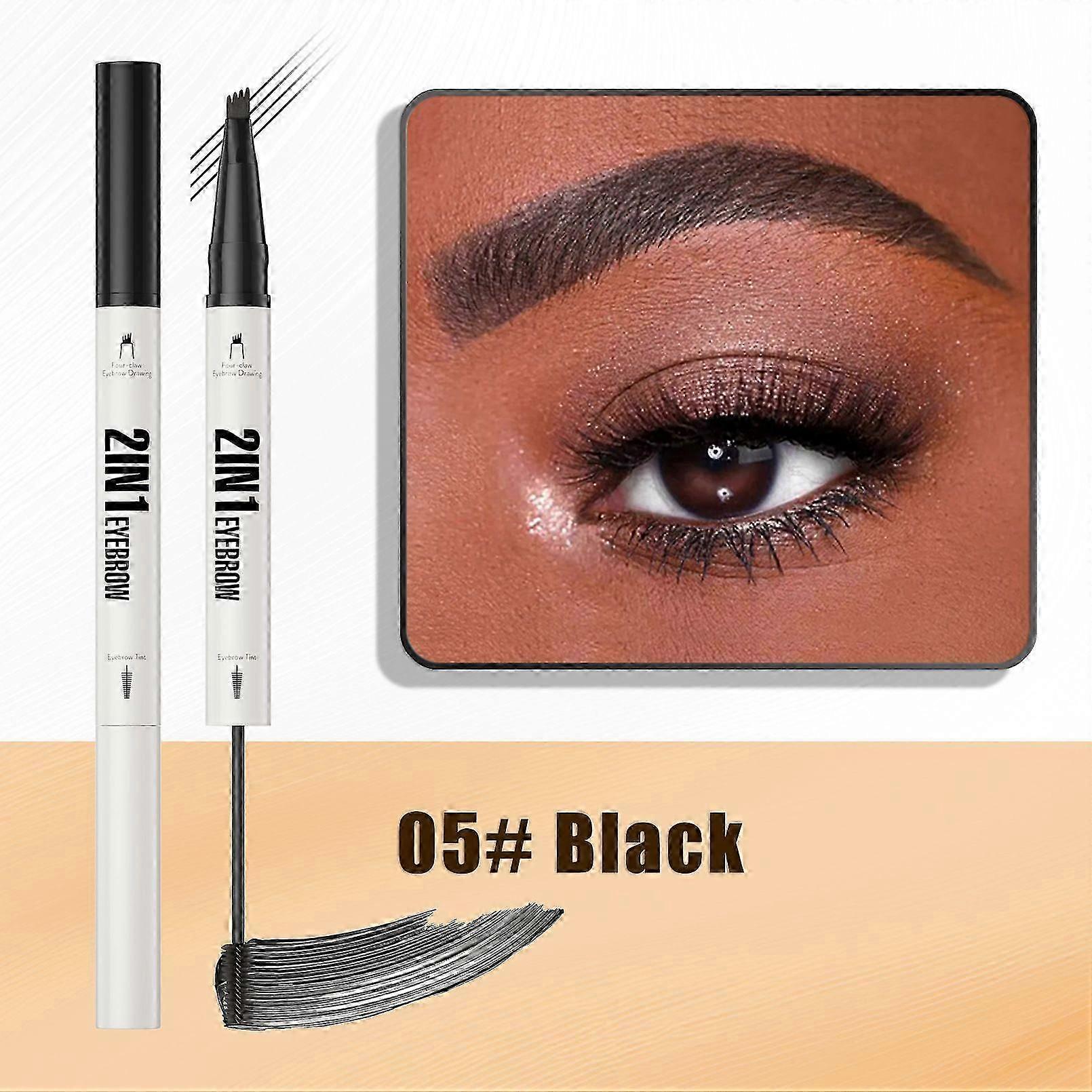 Eyebrow Pencil with Eyebrow Gel, 2-in-1 Microblading Eyebrow Pen and Brow Gel with 4 Fork Tip & Precise Brush-Tip for Fuller-Looking Defined Brows, 24