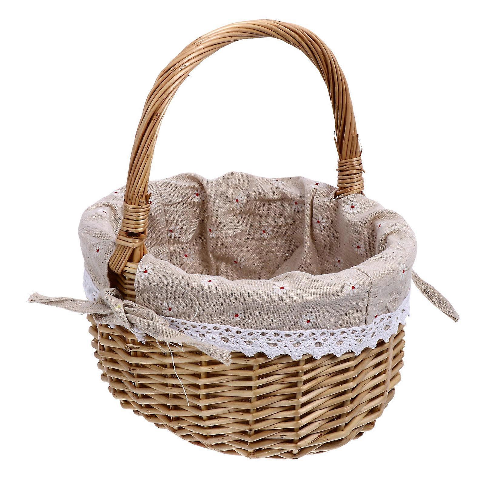 Handwoven Basket Small Round Basket Wicker Woven Storage Basket Portable Food Holder Assorted Color 27x25x21cm Bread Storage 1Set