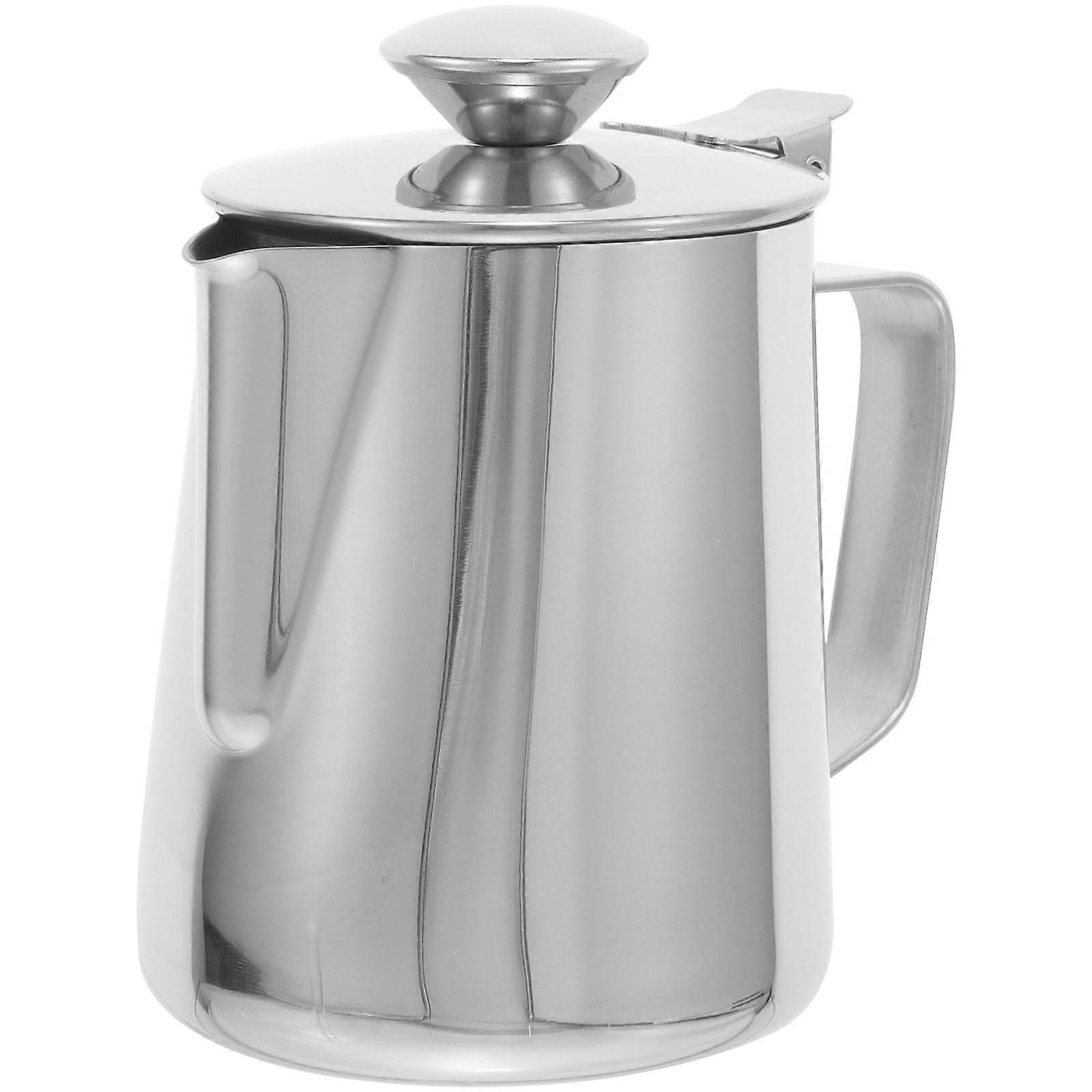 Stainless Steel Coffee Frothing Pitcher with Lid – Durable Metal Milk Jug for Rich Foam, Home and Professional Use