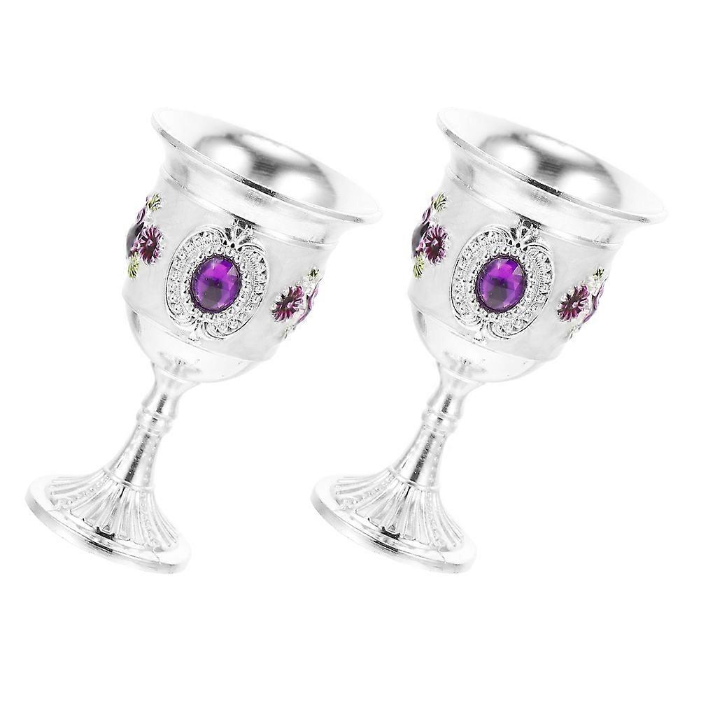 Vintage Style Alloy Goblets Set of 2 Retro Elegant Reusable Wine Cups Food Safe Unbreakable Drinkware with Creative Floral Design for Home Party Bar