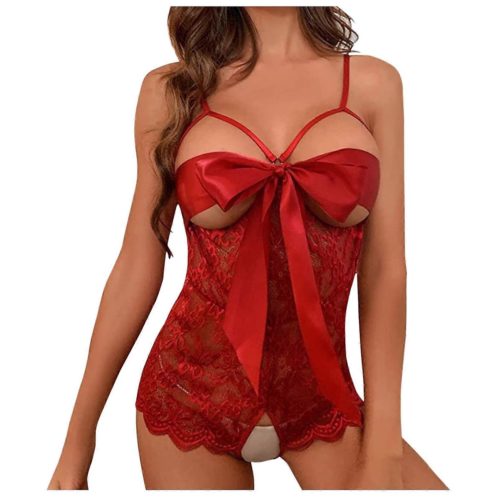 Lingerie Set With Suspender, 3-Piece Lace Teddy Babydoll Bodysuit Shapewear, Press Stud Crotch, Size L