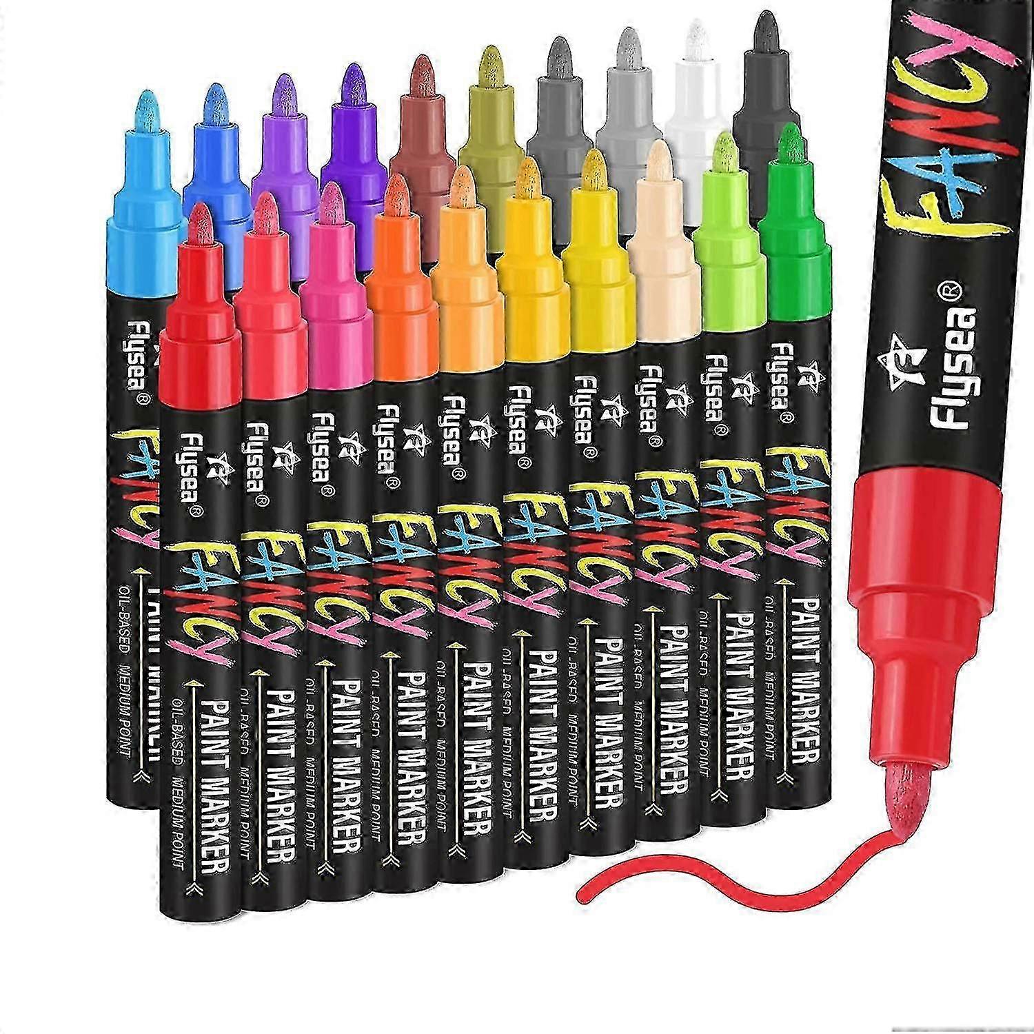 20-Color Oil-Based Waterproof Paint Marker Pen Set - Permanent & Fade-Resistant Paint Markers for Art, Craft & DIY Projects